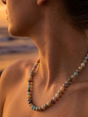 Altius Flower Amazonite Beaded Necklace — 20"